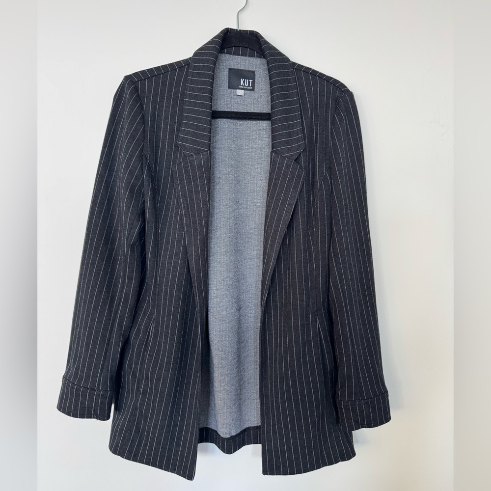Kut From The Kloth Size M Open Front Striped Blazer Jacket Stretchy Black